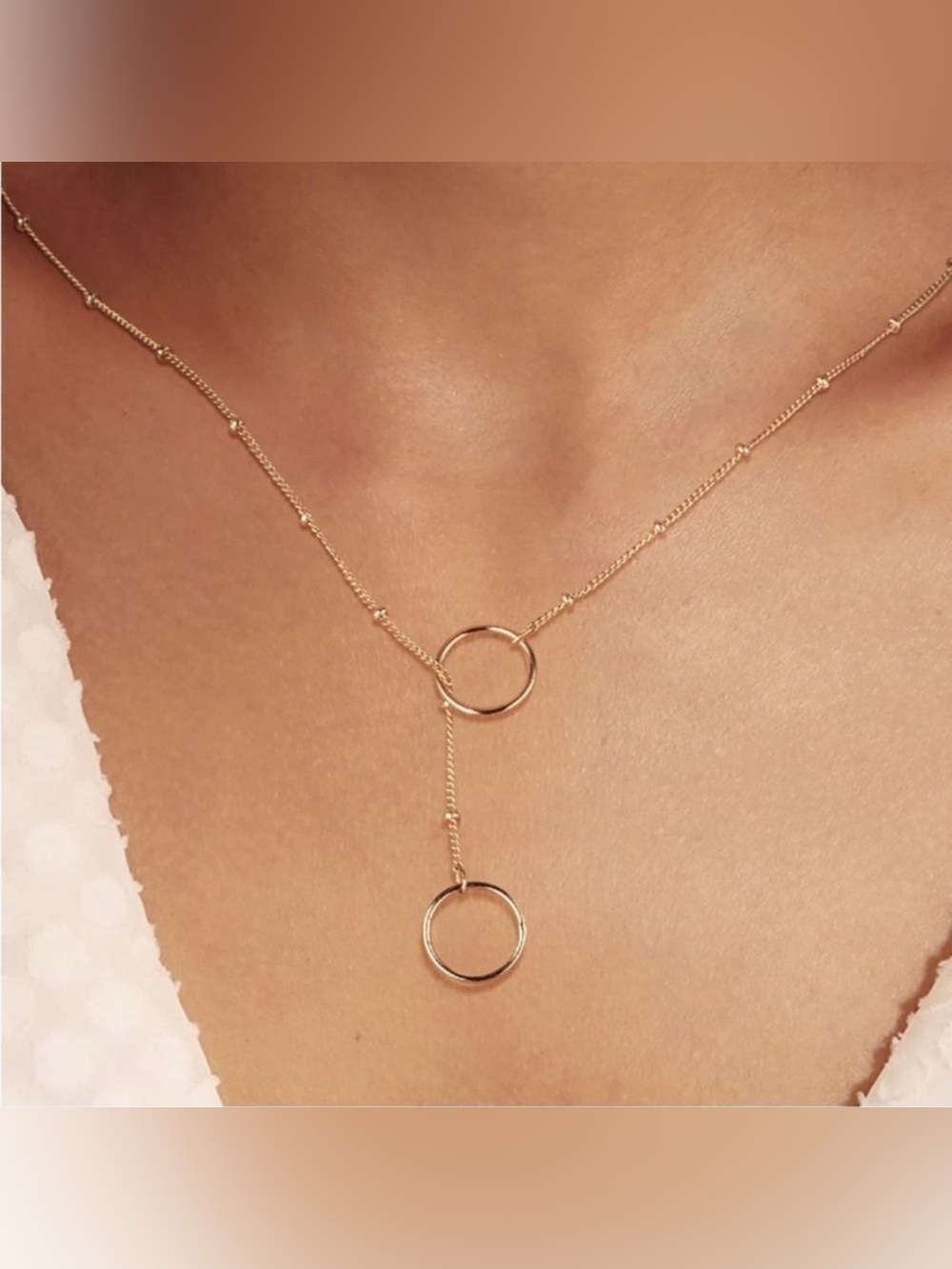 14k Gold Plated Circle Beaded Lariat Necklace